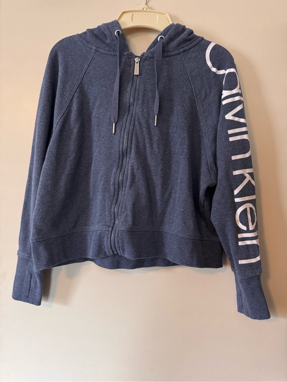 Calvin Klein Performance Navy Zip Hoodie with White Logo Sleeve